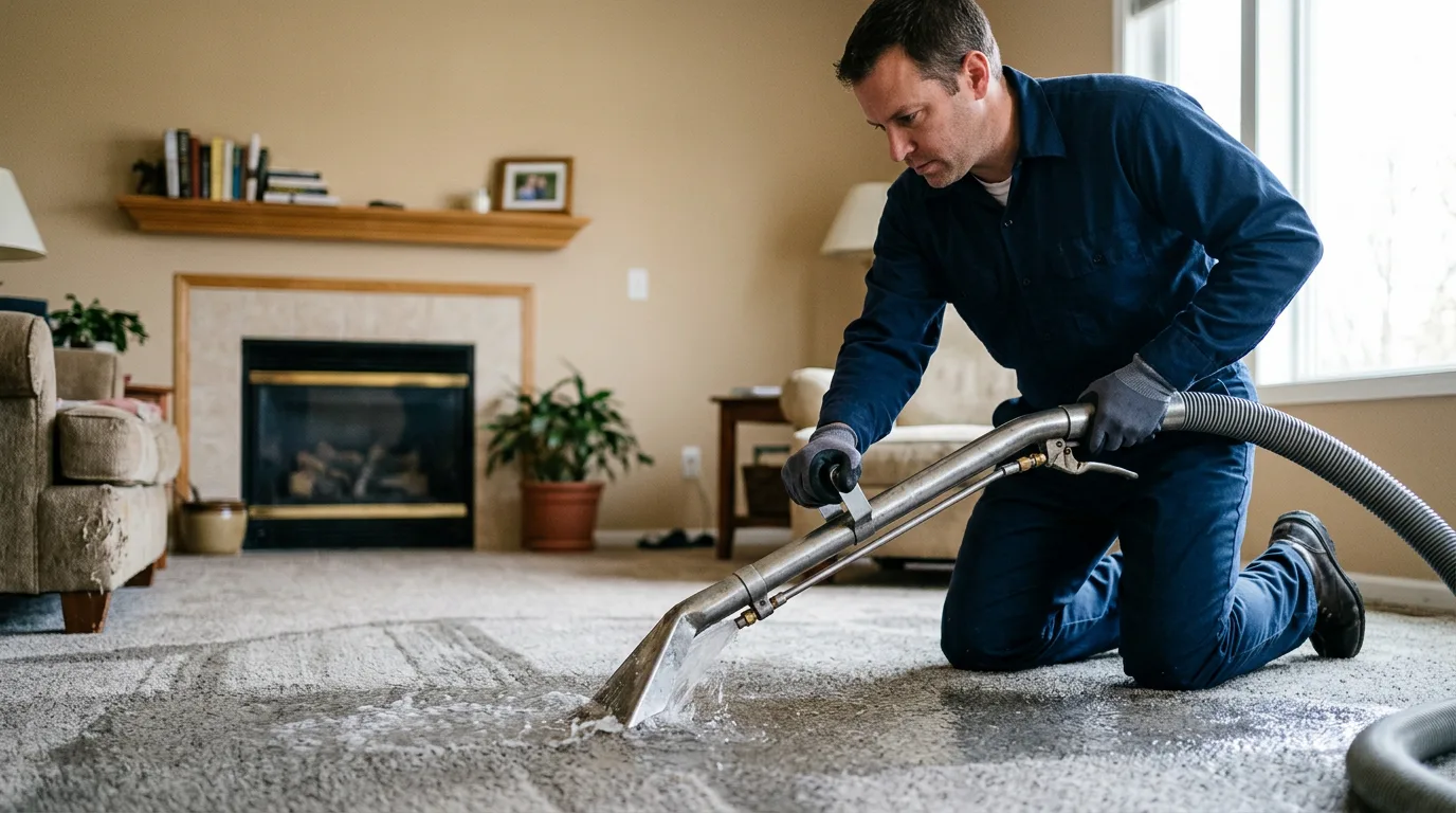 Water damage restoration technician working near Elnora, IN